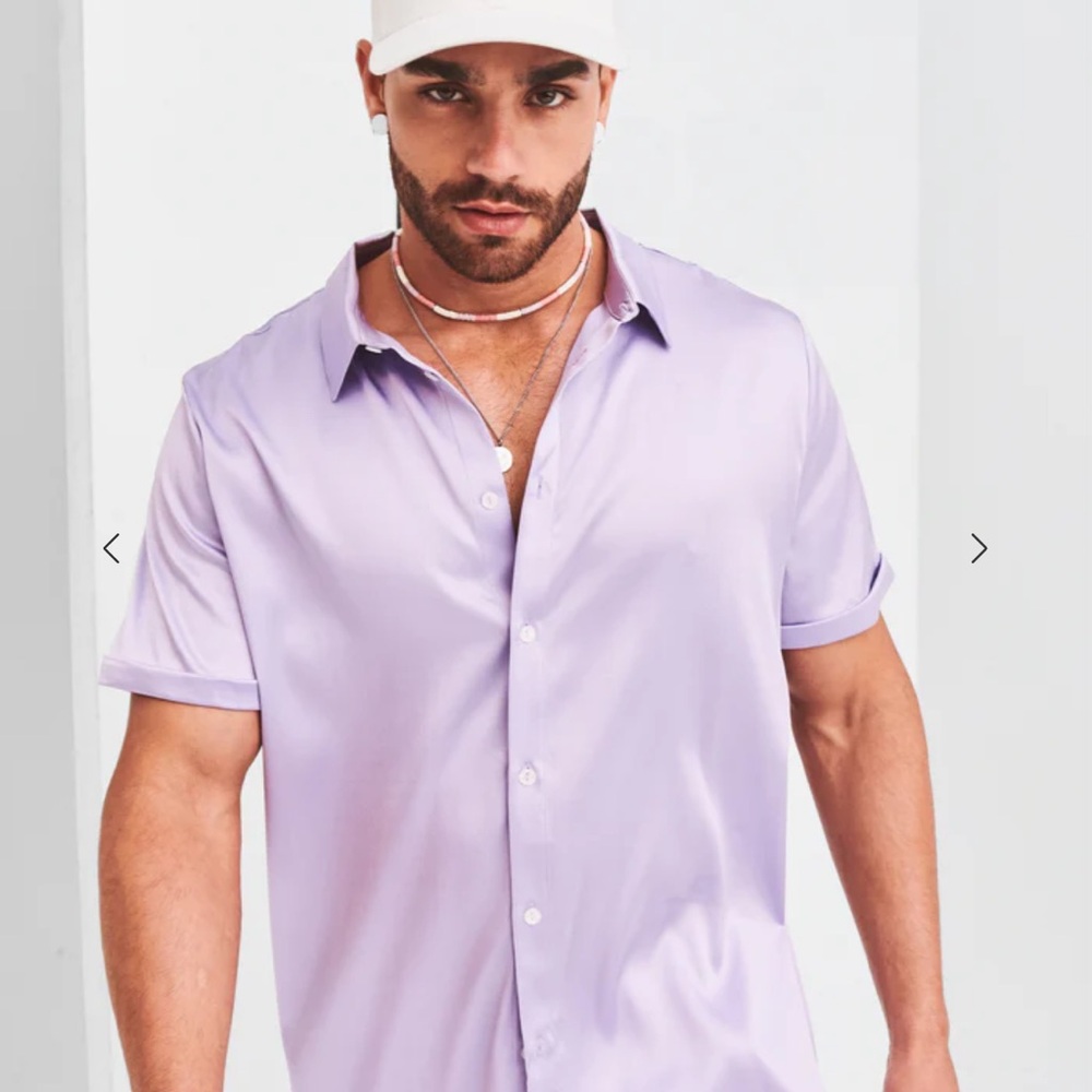 SER.O.YA Men's Lavender Short-Sleeve Button-Down Shirt (xl)